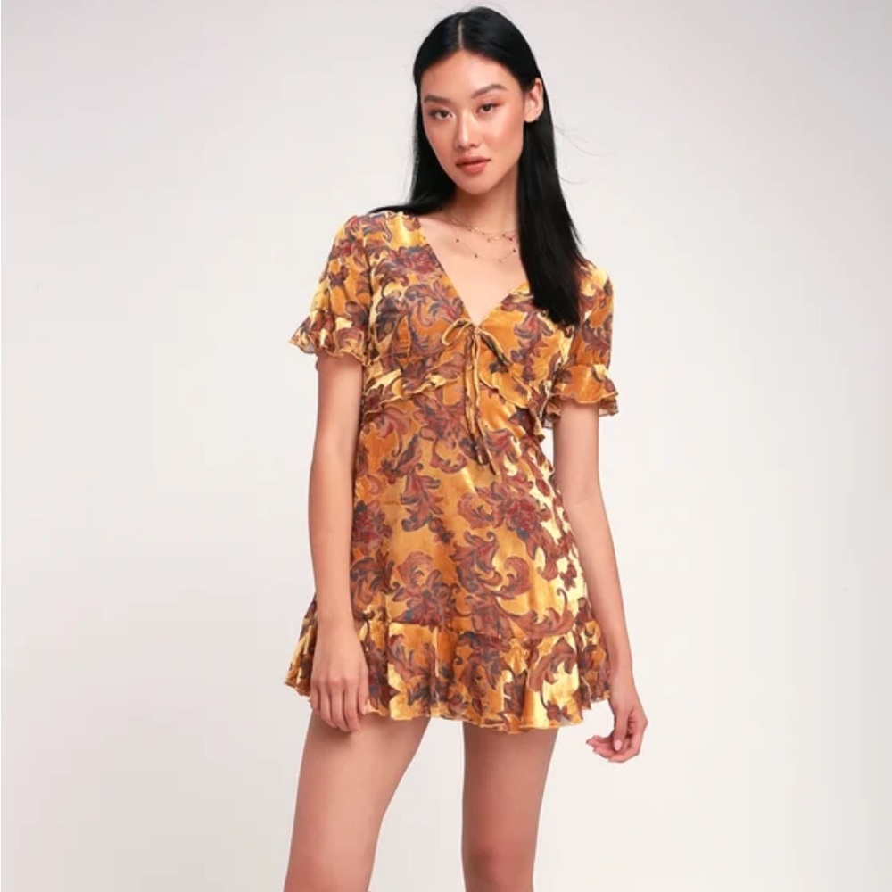 Lulus A Touch of Magic Golden Velvet Dress
